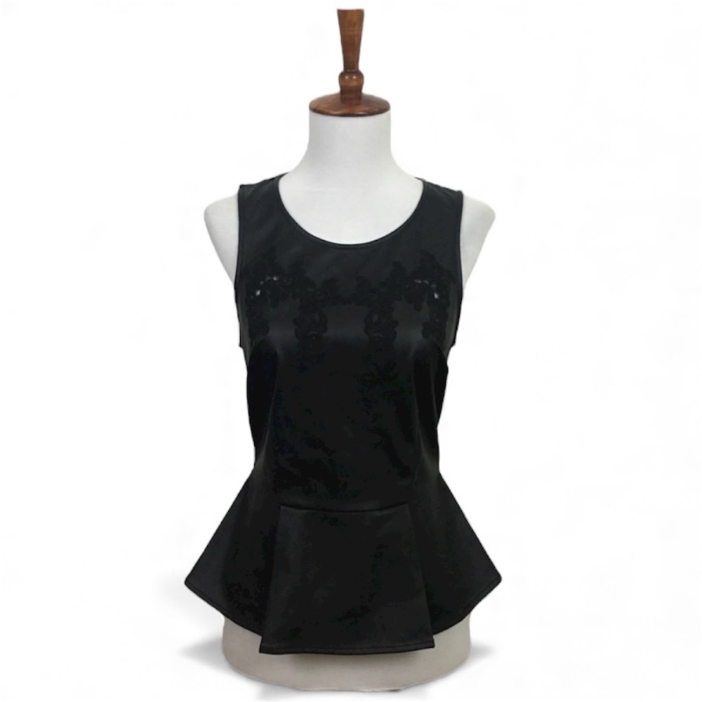 Sugarlips Faux Leather Embroidered Peplum Top‎